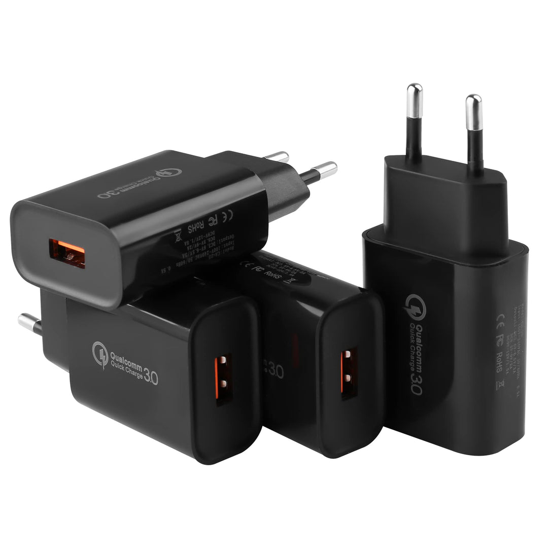4 Stücke USB Ladegerät Stecker, 18W Quick Charge 3.0 Schnellladegerät Ladestecker USB Netzteil für S