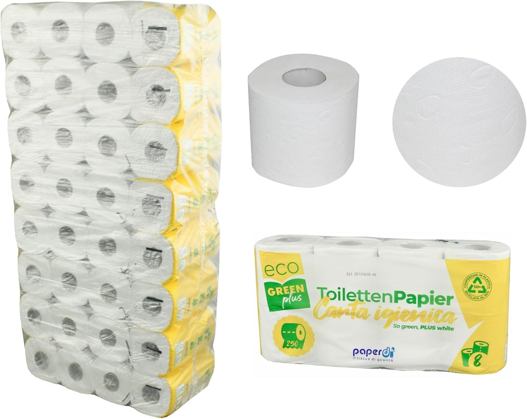 64 Rollen Toilettenpapier | 2-lagig | je 250 Blatt | besonders weiches, saugfähiges Papier| günstige