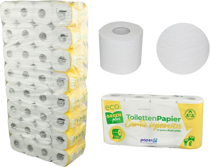 64 Rollen Toilettenpapier | 2-lagig | je 250 Blatt | besonders weiches, saugfähiges Papier| günstige