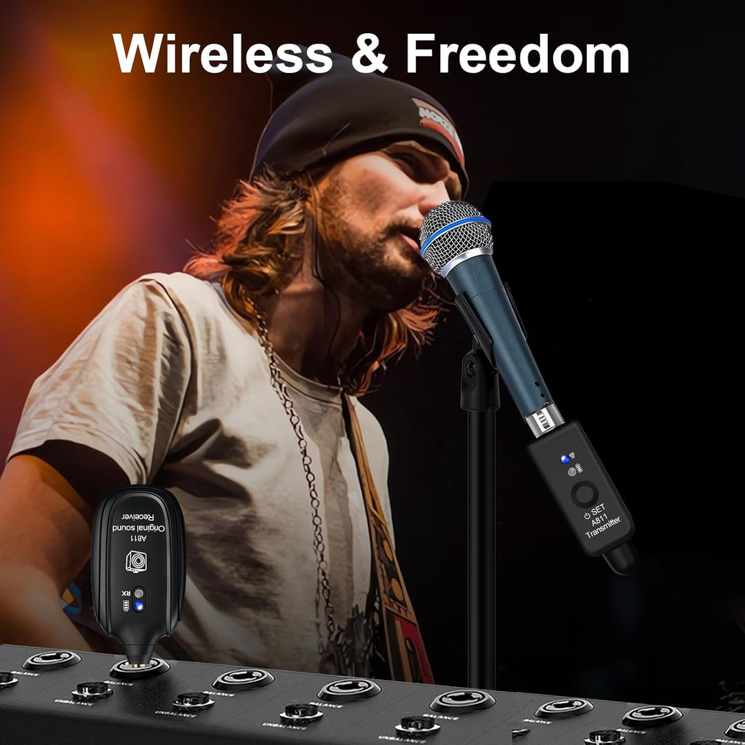 Wireless Microphone Transmitter Receiver 2.4GHz, XLR Microphone Wireless System, Rechargeable Wirele