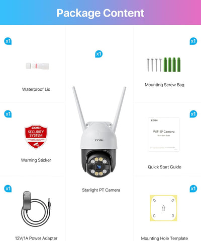 ZOSI 2K Pan/Tilt Überwachungskamera Aussen WLAN, 355°/140° Schwenkbar 3MP IP Kamera mit Plug-in Stro