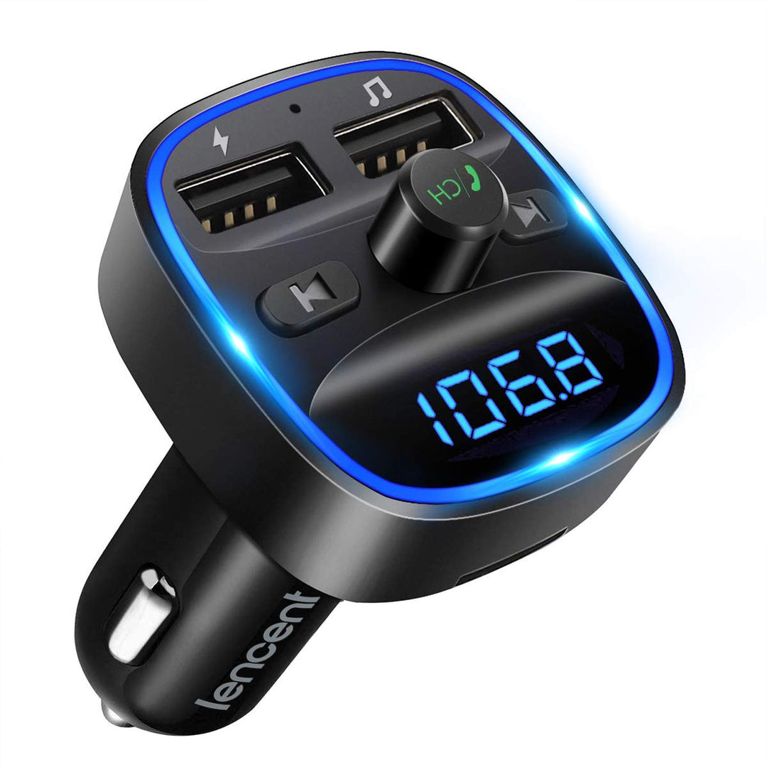 LENCENT Bluetooth FM Transmitter Auto, Adapter für Auto Radio, Freisprecheinrichtung, 2 USB Ports, U