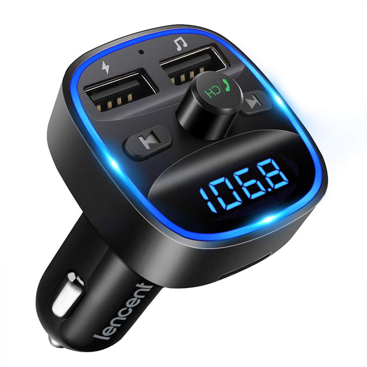 LENCENT Bluetooth FM Transmitter Auto, Adapter für Auto Radio, Freisprecheinrichtung, 2 USB Ports, U