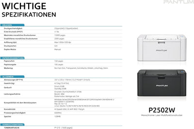 PANTUM P2502W/P2500W Schwarzweiss-Laserdrucker mit WiFi-Unterstützung und AirPrint, 22 Seiten pro Mi