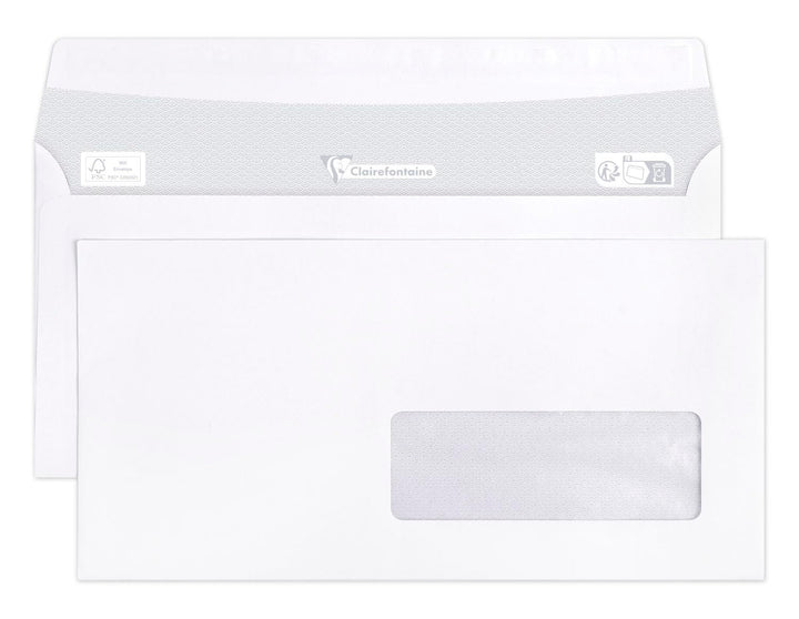 Clairefontaine 10905C - Karton mit 500 Umschlägen DL-110x220mm, selbstklebend, 90g, mit Sichtfenster