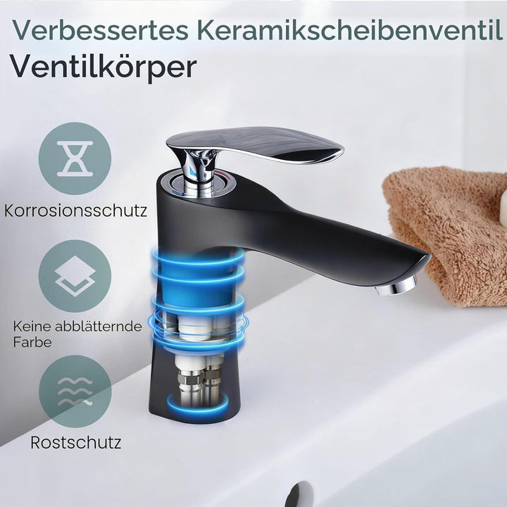 Leekayer Waschbecken Wasserhahn Einhand Chrom 1 Loch Mount Körper schwarz Waschtischmischer Toilette