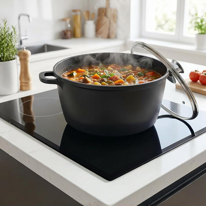 Relaxdays Suppentopf mit Glasdeckel, antihaft, XXL Kochtopf Induktion, 10 Liter, tiefer Topf, 28 cm,