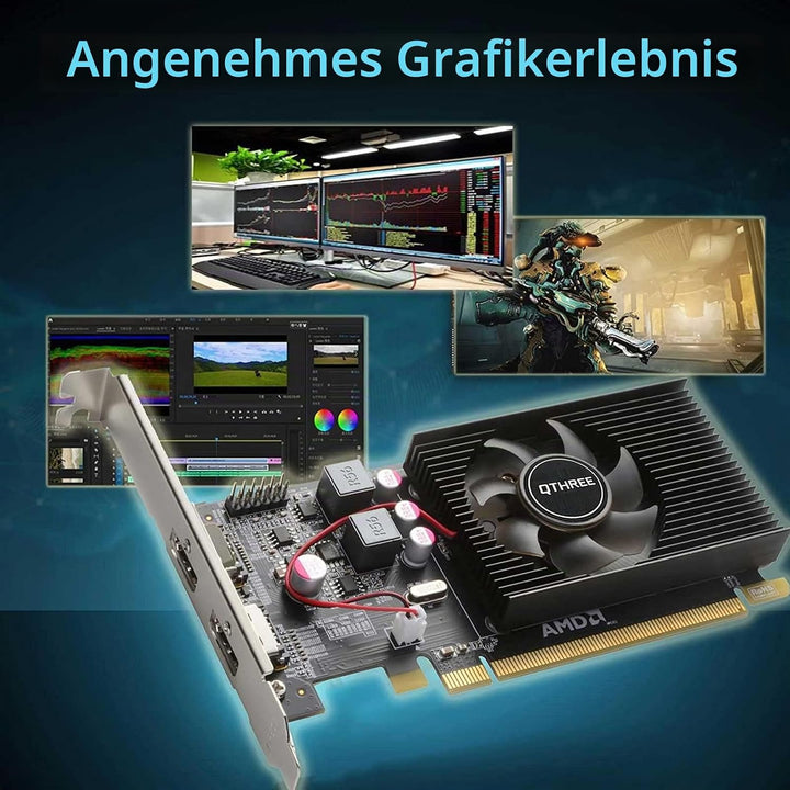 QTHREE Radeon HD 6570 1GB DDR3 2X HDMI Grafikkarte, Low Profile, PCI-Express 2.0 x16, Computer GPU,