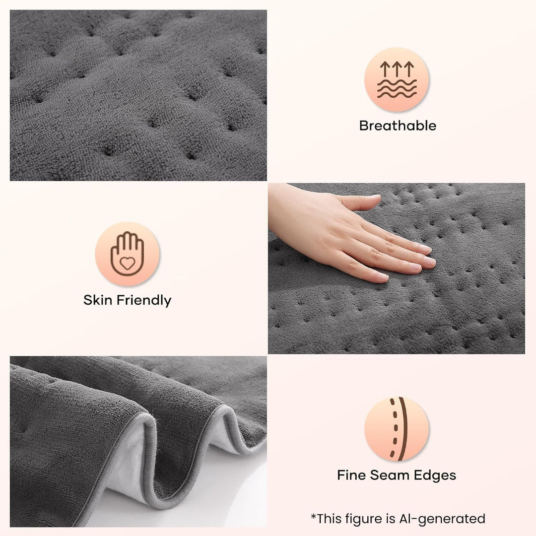 Elektrisches Wärmeunterbett 150x80cm Grey mit 10 Temperaturstufen, Abschaltautomatik & Überhitzungss
