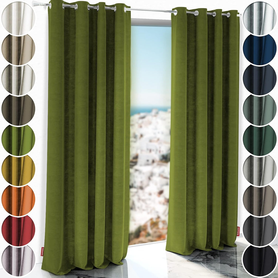 Schuette® Verdunkelungs-Vorhang Gardine mit Ösen ● Millenium Velvet: Olives Garden (Grün) ● 135x290c