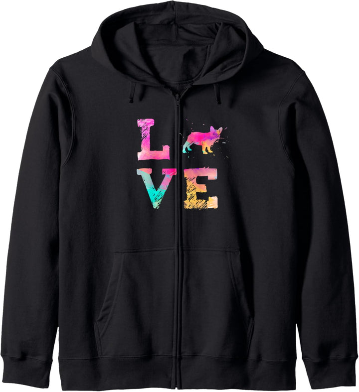 Bunte Aquarellmalerei Französisch Bulldogge Hund Love-r Kapuzenjacke