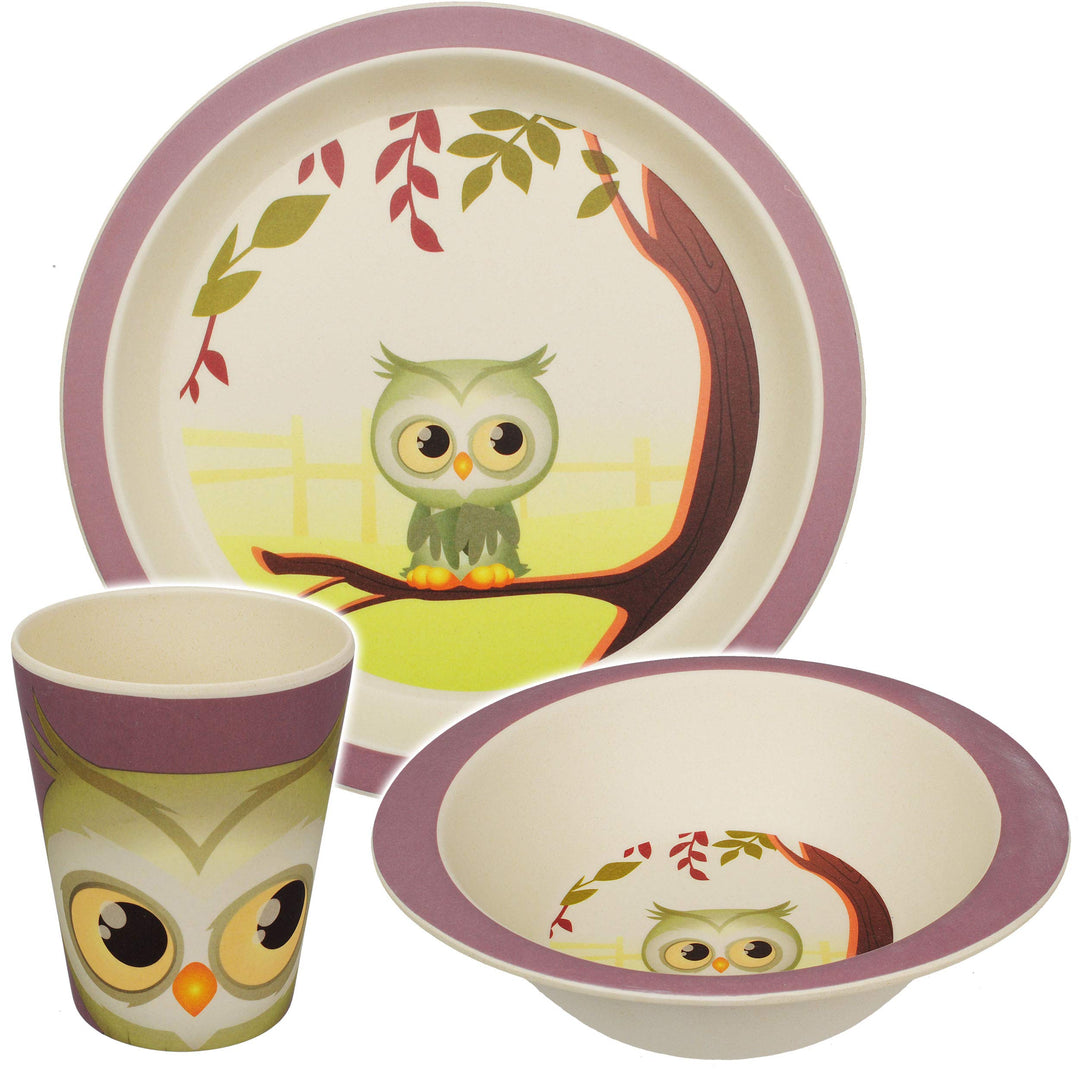 alles-meine.de GmbH 3 TLG. Set - Kunststoff - Geschirrset - lustige Eule - BPA frei - Kunststoffgesc