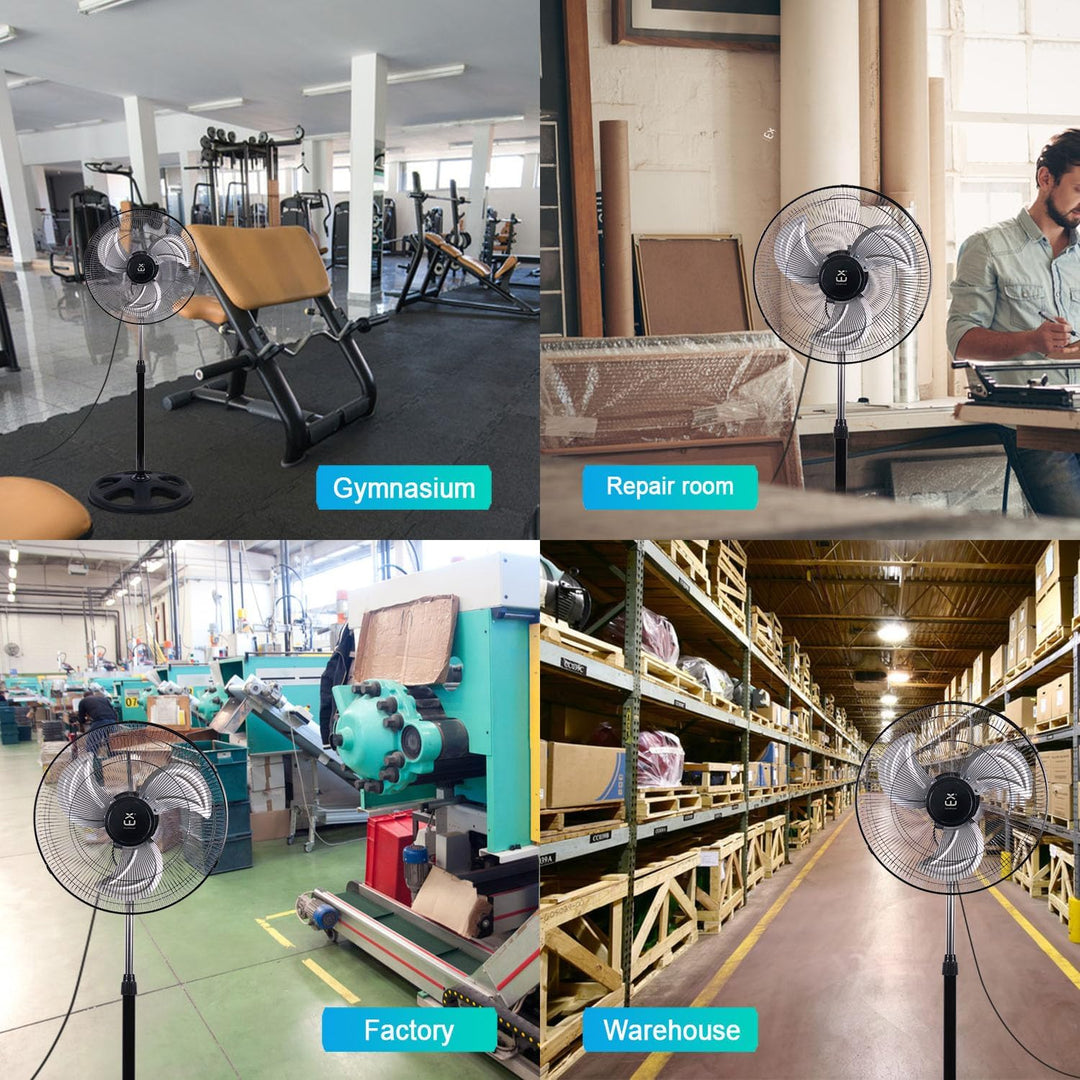 Standventilator 50cm Industrie Ventilator mit 3 Aluminiumflügeln, 80W Starker Luftstrom, 3 Geschwind