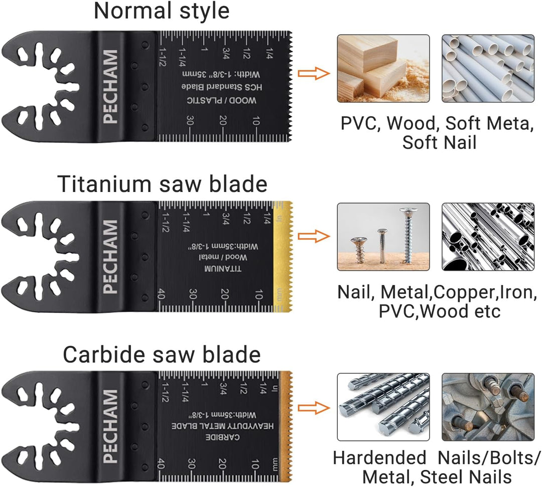 PECHAM 23tlg Multitool Sägeblätter Carbide Hartmetall,Titan-Oszillierende Sägeblätter,Gemischte Kit