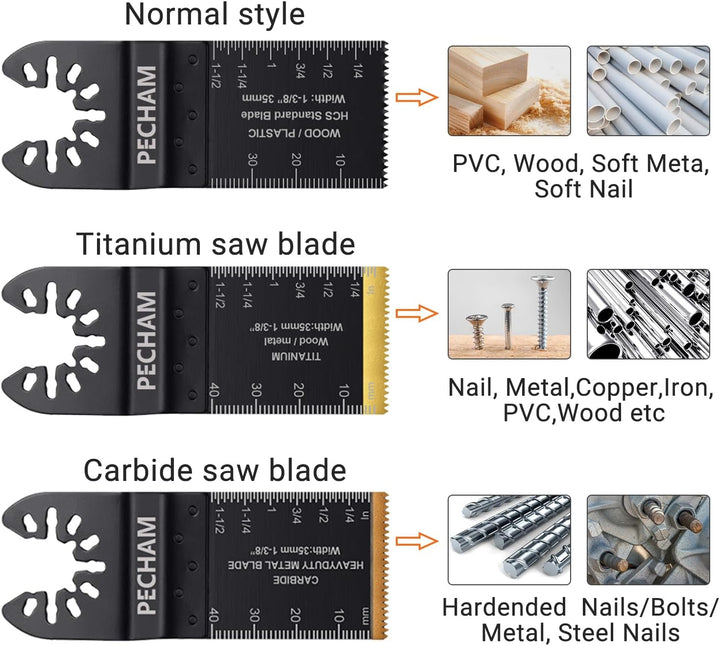 PECHAM 23tlg Multitool Sägeblätter Carbide Hartmetall,Titan-Oszillierende Sägeblätter,Gemischte Kit