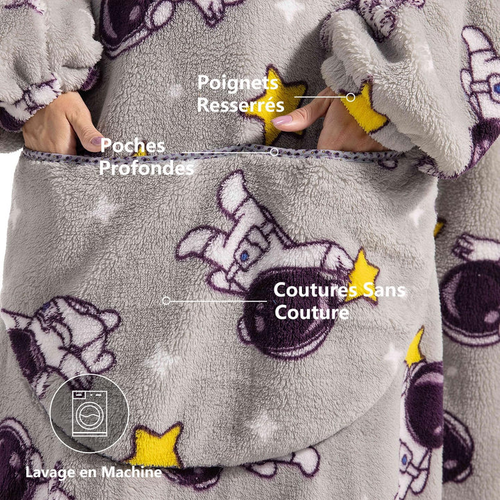 Ultra Weiche Hoodie Decke mit Ärmeln Warme Flanell Decke zum Anziehen für Zuhause Sofa und Bett, Kus