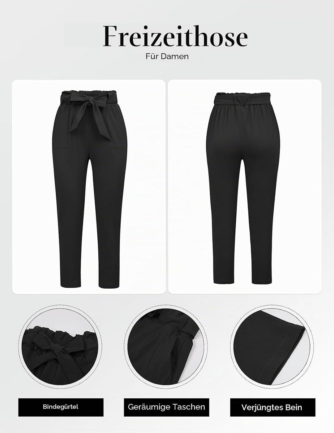 GRACE KARIN Damen Casual Hose Elastic Waist Slim Fit Paperbag Hose Schleife Gürtel Hohe Taille Hose