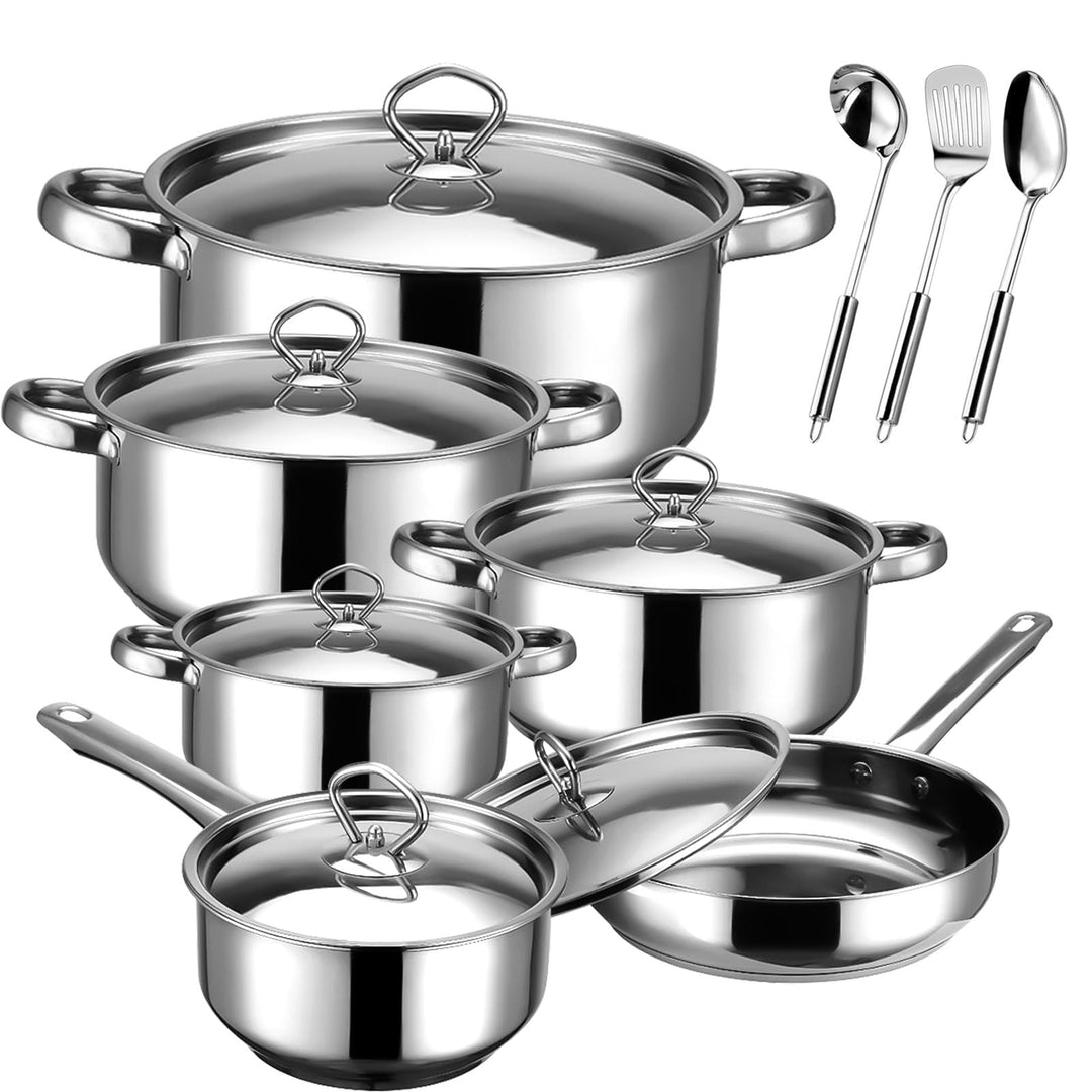 Hunnycook Topfset Induktion - 15-teilig, Starkbodig Edelstahl Töpfe Set, Inklusive Kochtöpfe, Bratpf
