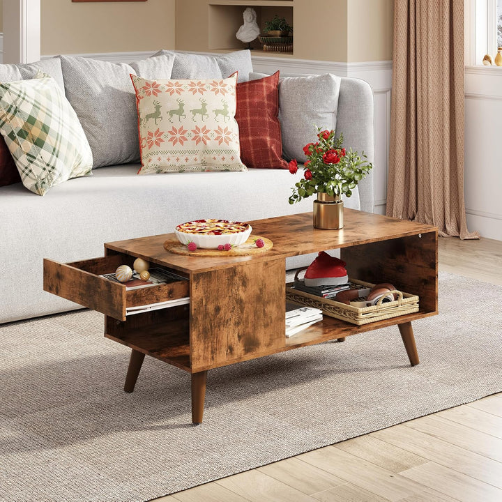 WLIVE Couchtisch Holz, Wohnzimmertisch mit Schubladen und Aufbewahrung,Wohnzimmer Tisch für Couch, S