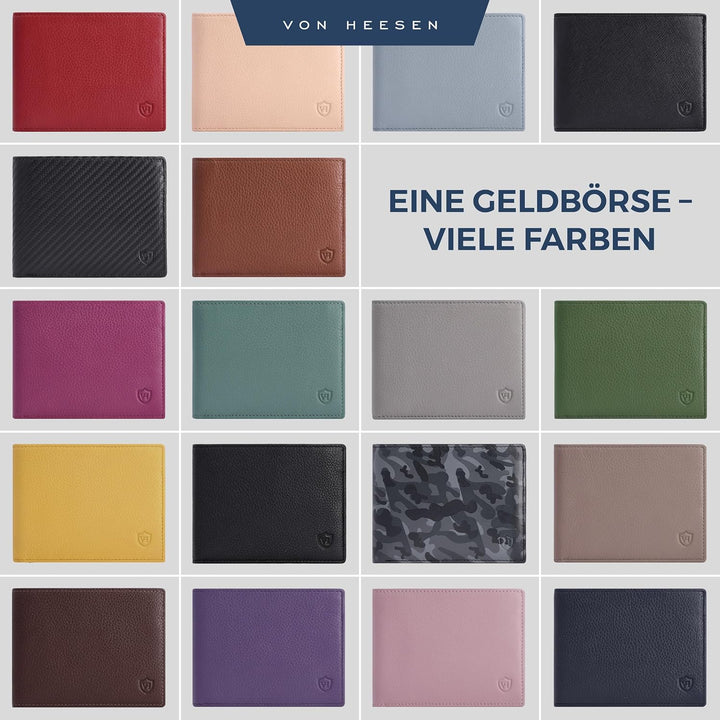 VON HEESEN Leder Geldbörse RFID Schutz I Echtleder Geldbeutel für Damen & Herren I Portemonnaie Brie