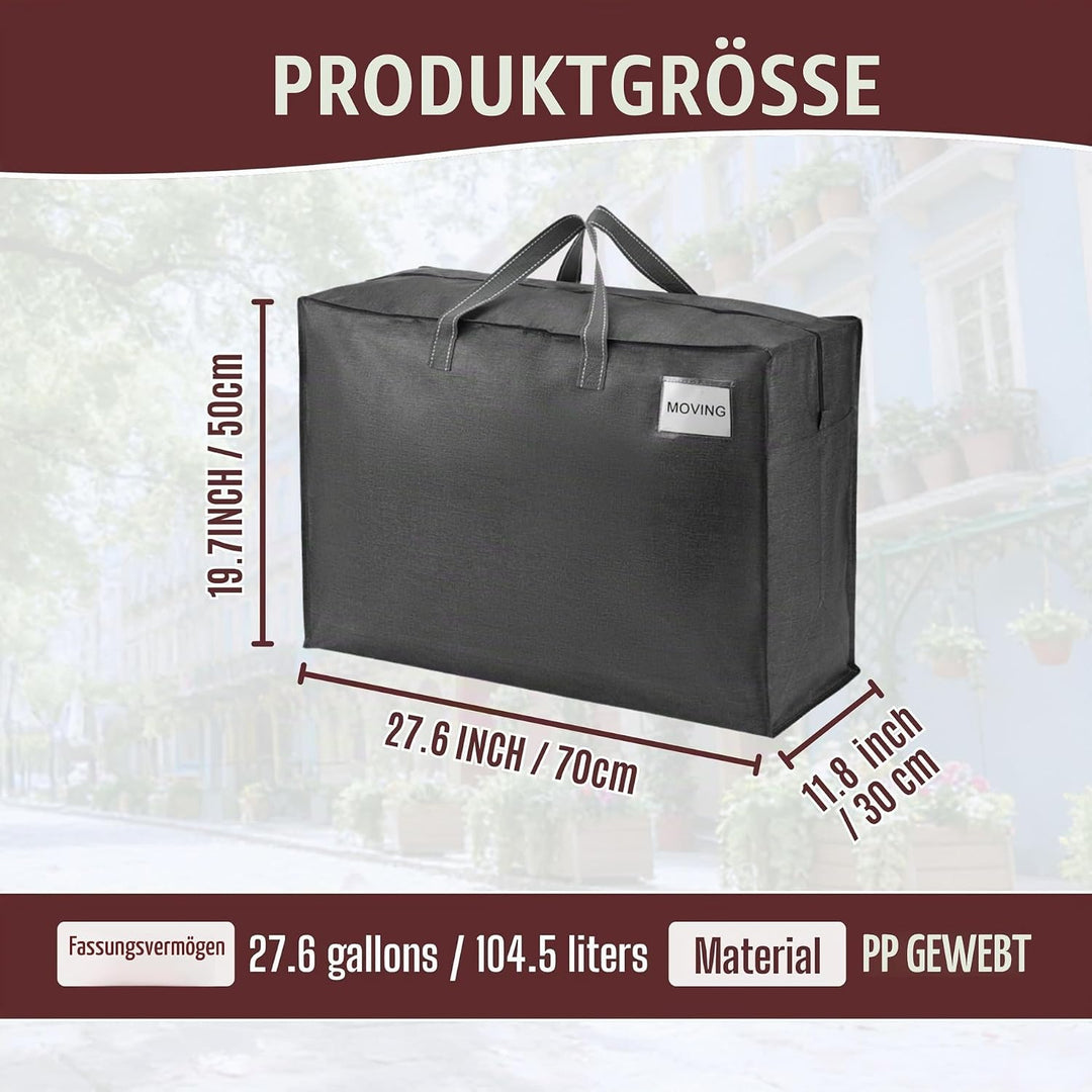 VENO 105 Liter Extra Gross Aufbewahrungstasche mit starke Griffe und Reissverschlüssen für Umzug, Ca