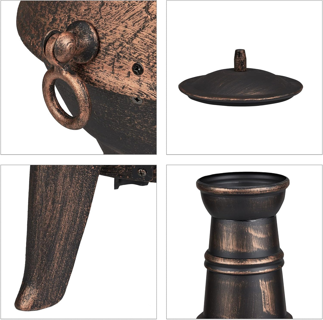 Relaxdays Terrassenofen, Aztekenofen mit Schürhaken, Gusseisen, Funkenschutz, für Garten, HxBxT: 86x