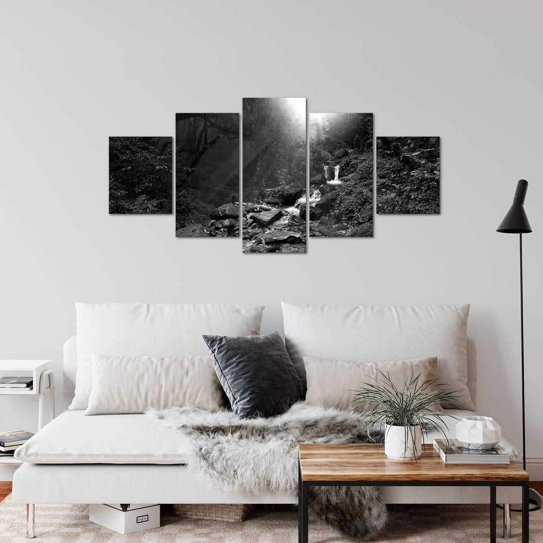 Runa Art Wandbilder Natur Wald 5 Teilig Bild auf Vlies Leinwand Deko Wohnzimmer Schlafzimmer Bäume S