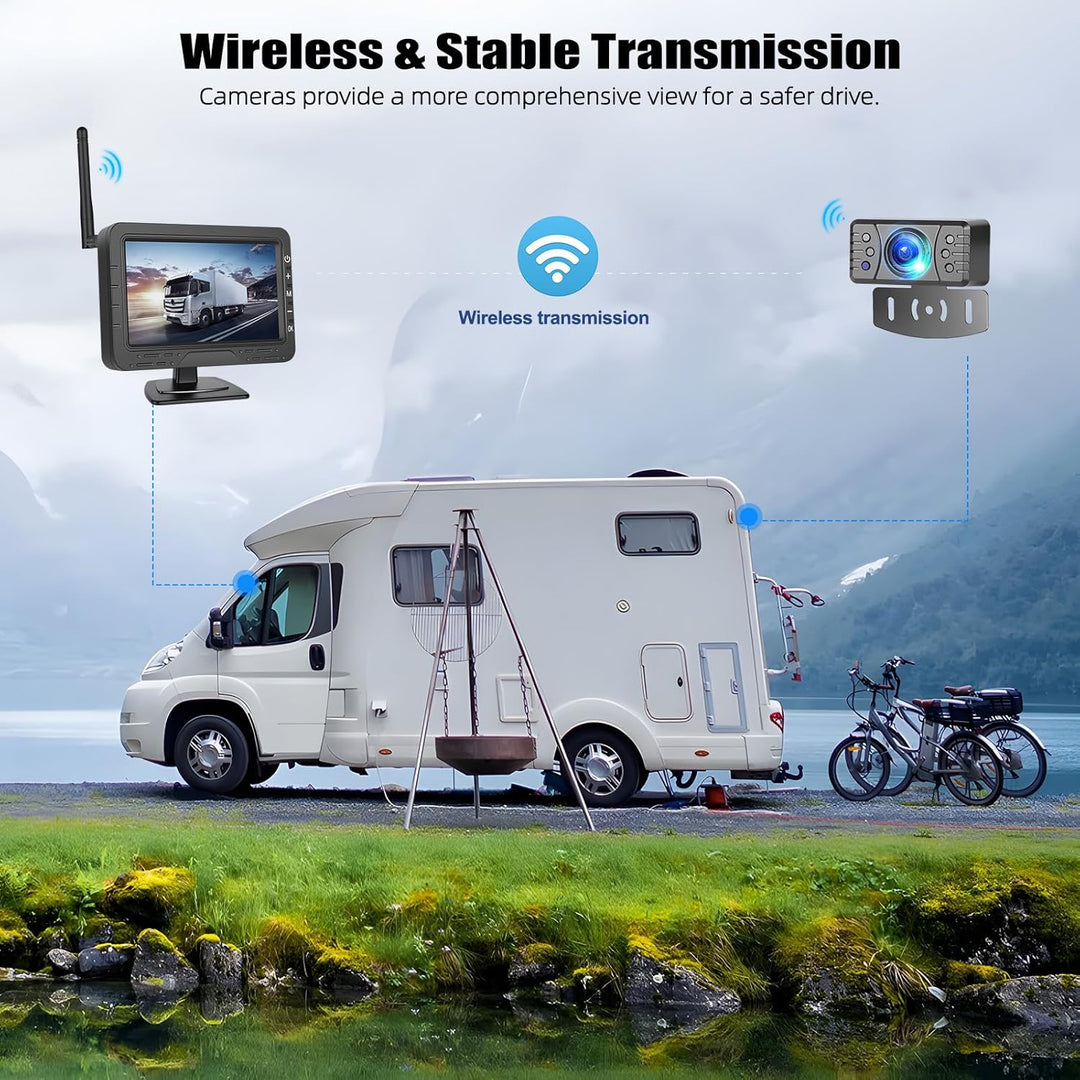 CAMECHO Rückfahrkamera Kabellos IP68 Wasserdicht Nachtsicht Weitwinkel Kamera mit 4.3 Zoll TN Bildsc