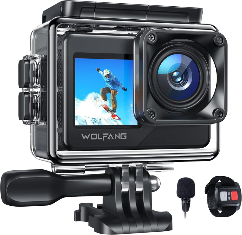 WOLFANG GA120 Action Cam 4K 20MP WiFi Kamera, Unterwasserkamera 40M Wasserdicht Kamera, 170° Weitwin