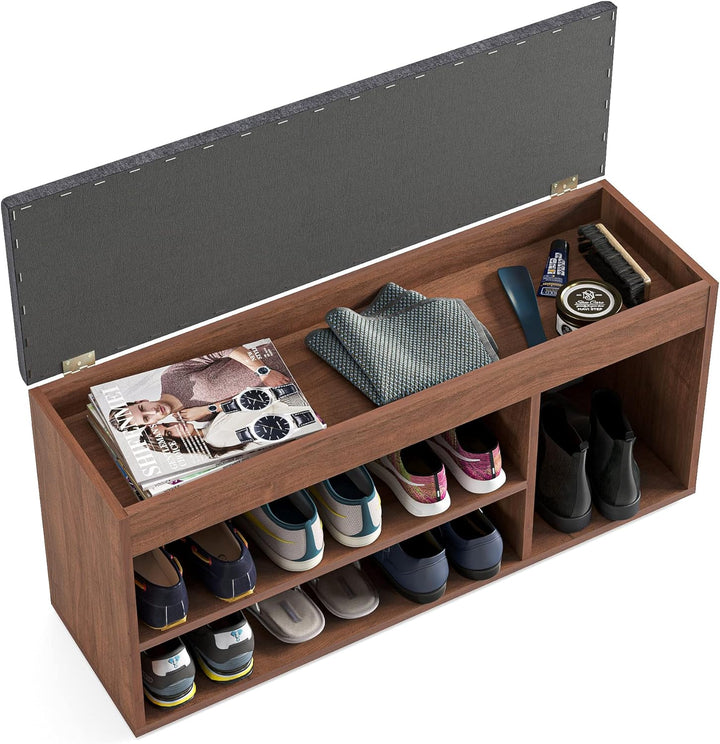 KOMTO Schuhbank mit Sitzfläche - Schuhregal Bank mit Stauraum Nussbaum 100 x 48 x 32 cm Schuhschrank