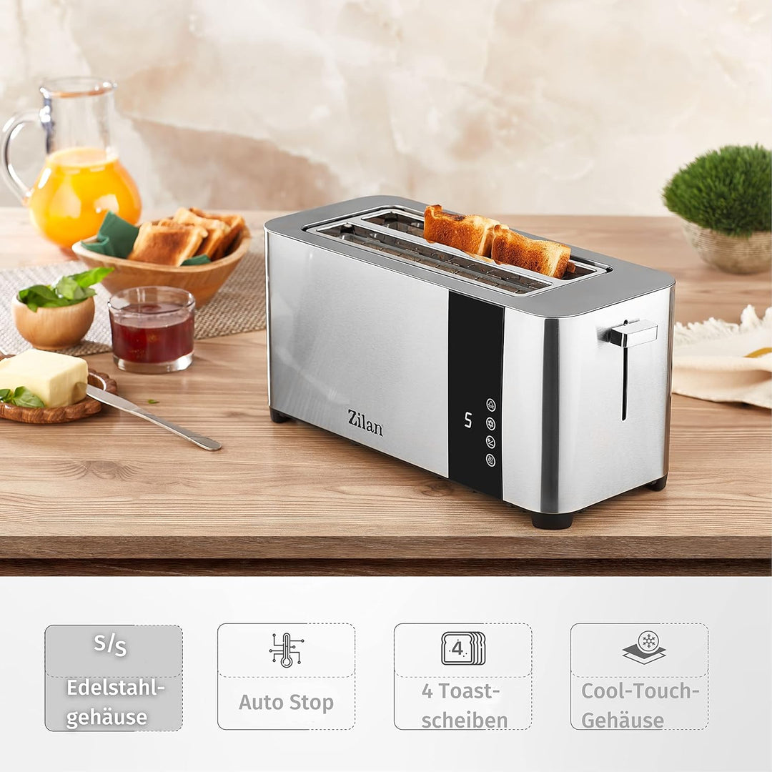 Zilan Toaster 4 Scheiben | Edelstahl | Modern | 7 Stufen | Krümelschublade | LCD Display Touchscreen