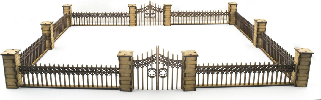 War World Gaming Gotischer Zaun mit Tore und Säulen - 28mm Tabletop Gelände Modellbau Diorama