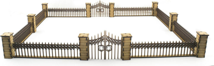 War World Gaming Gotischer Zaun mit Tore und Säulen - 28mm Tabletop Gelände Modellbau Diorama
