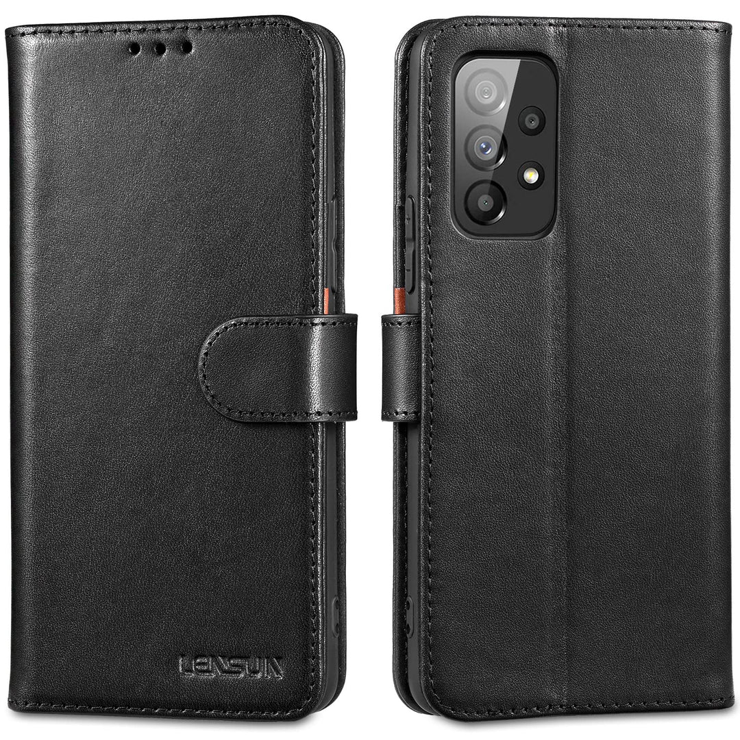 LENSUN Echtleder Hülle für Samsung Galaxy A53, Handyhülle [Echtes Leder] [Magnetverschluss] [RFID Sc