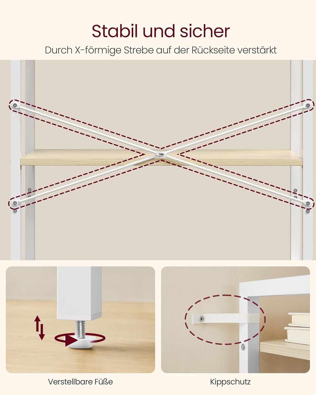 VASAGLE Regal, Bücherregal, Standregal, DVD-Regal, mit 6 Ebenen, Büroregal, offene Ablagen, für Büro