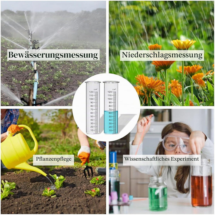 JUJOYBD 2X Ersatzgläser für Regenmesser, Glas mit Skala in l/m², Ersatz-Zylinder, Niederschlagsmesse