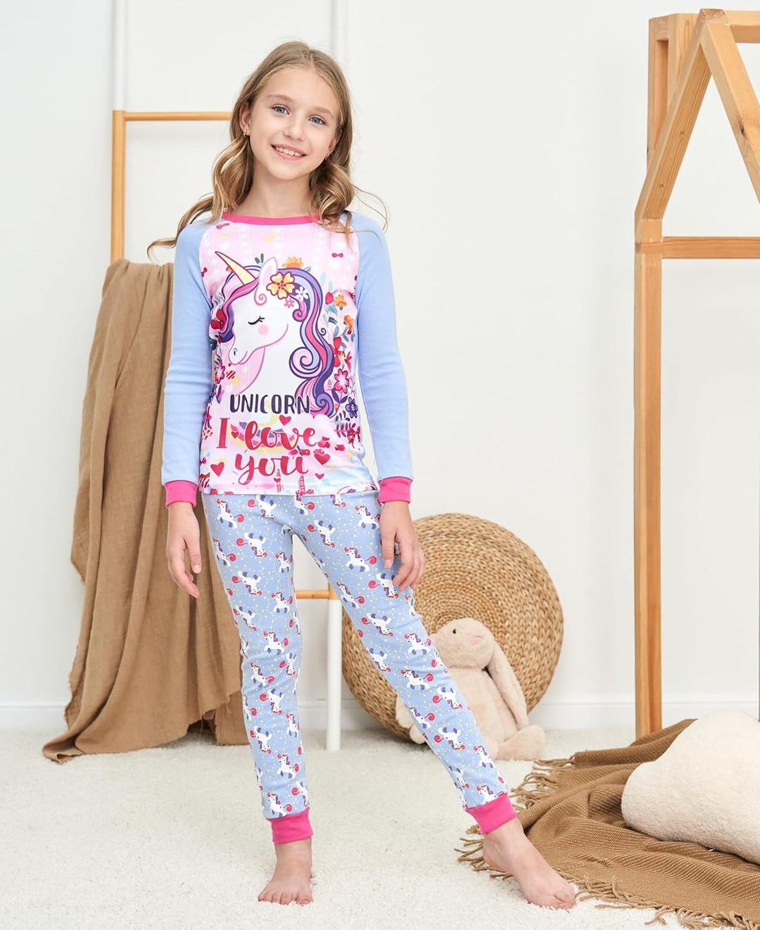 SOIBEEN Mädchen Pyjamas Set Pyjamas 100% Baumwolle PJs Langarm Kurzarm Nachtwäsche 2-12 Jahre 3d Ein