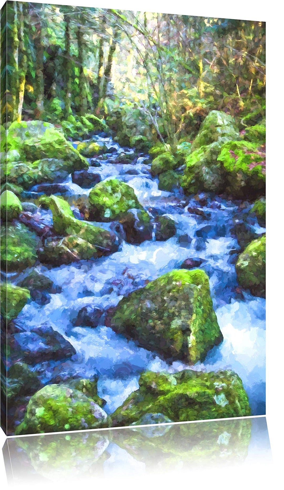 Pixxprint Wilder Bach im Wald als Leinwandbild/Grösse: 100x70 cm/Wandbild/Kunstdruck/fertig bespannt