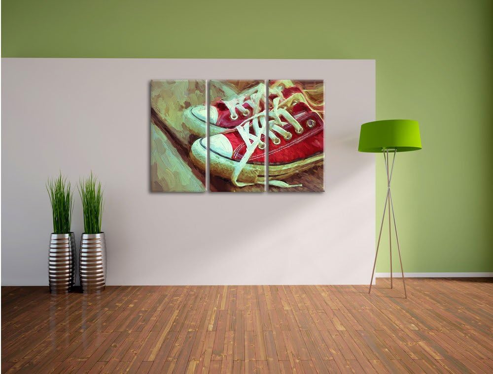 Pixxprint rote Converse Chucks Pinsel Effekt 3-Teiler Leinwandbild 120x80 Bild auf Leinwand