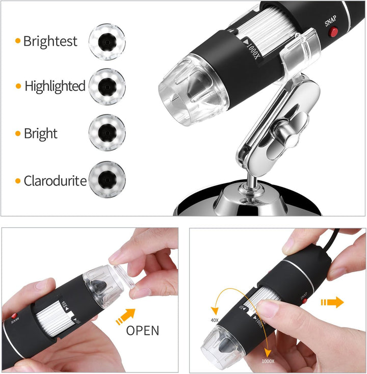 Jiusion Original 40-1000X USB Mikroskop mit tragbaren Tragetasche, Digitale Vergrösserung Endoskop M