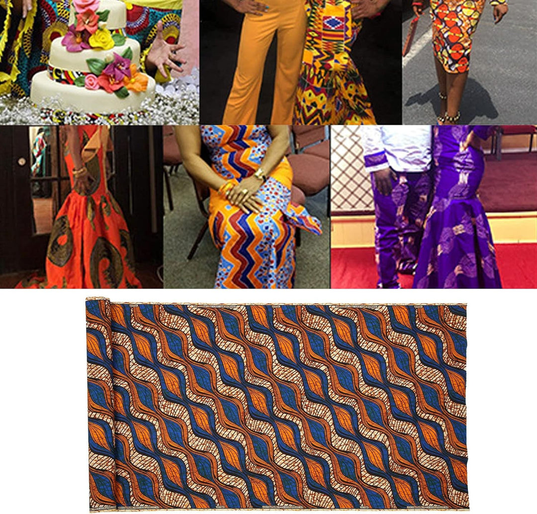 Eujgoov 6 Yards Afrikanischer Polyester-Wachsdruck-Stoff Afrikanischer Stoff für Partykleid DIY Bär