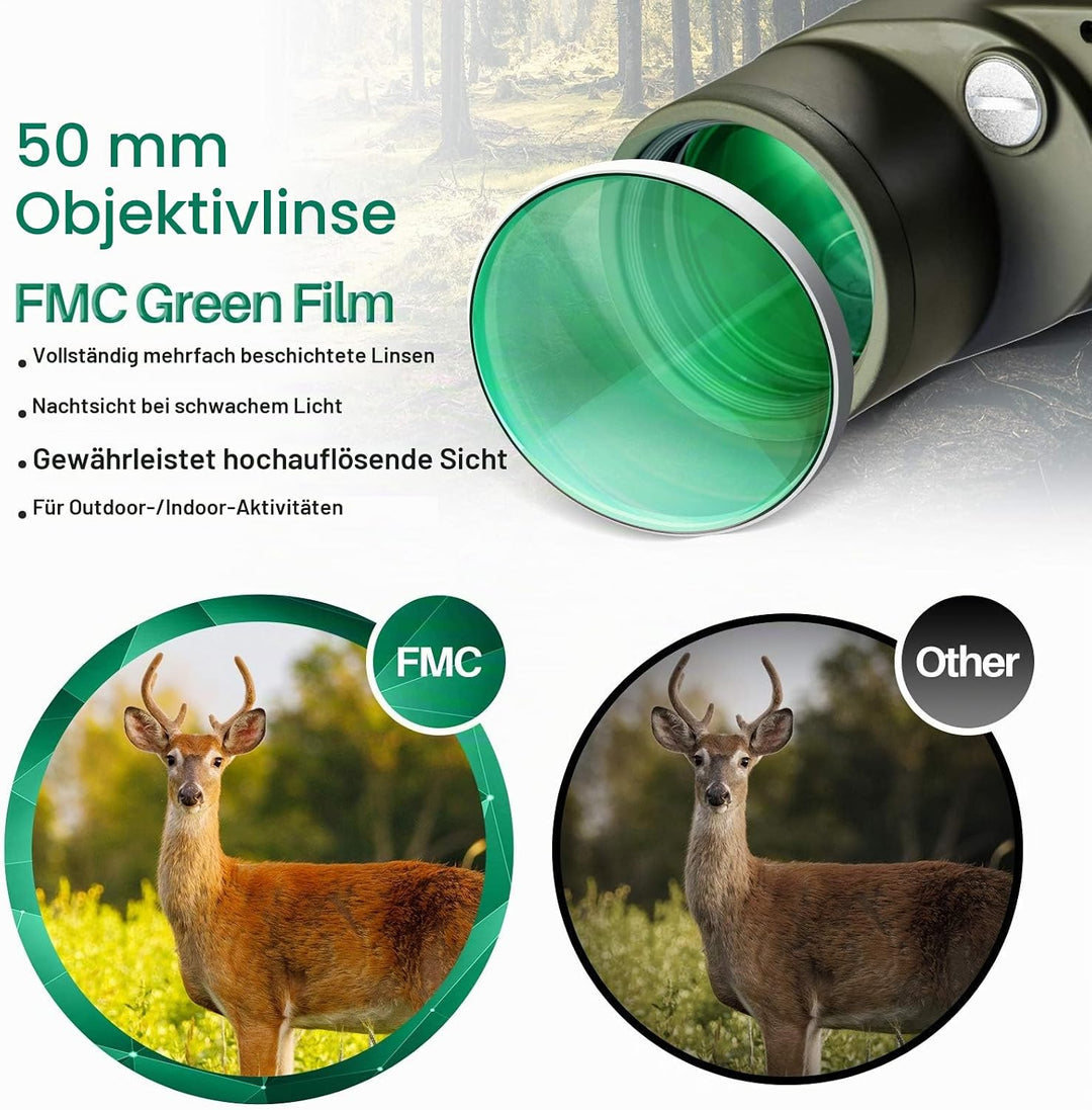 HUTACT Fernglas Erwachsene 10x50 mit Entfernungsmesser und Beleuchtetem Kompass, für dDe Sicht Bei N