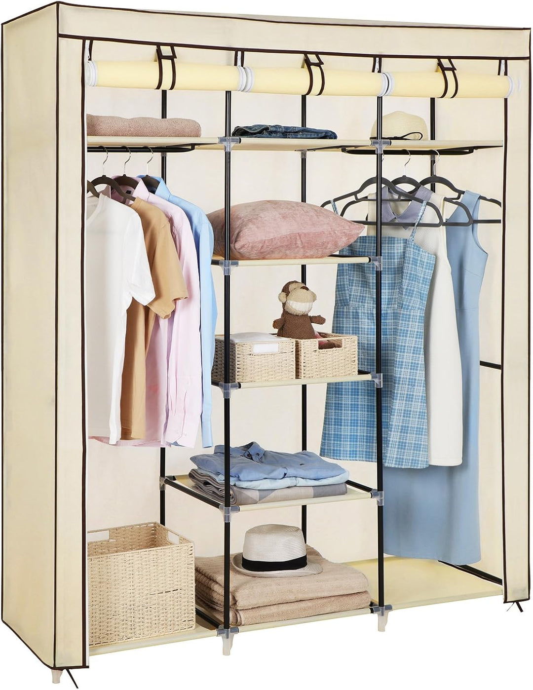 SONGMICS Kleiderschrank, Faltschrank, Stoffschrank, faltbare Garderobe mit 2 Kleiderstange, 175 x 15