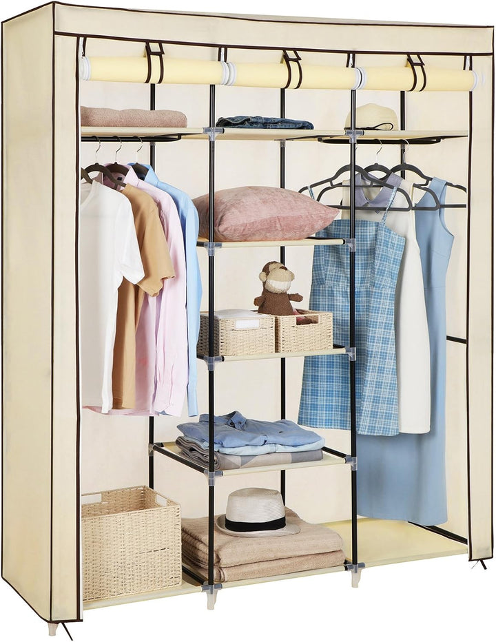 SONGMICS Kleiderschrank, Faltschrank, Stoffschrank, faltbare Garderobe mit 2 Kleiderstange, 175 x 15