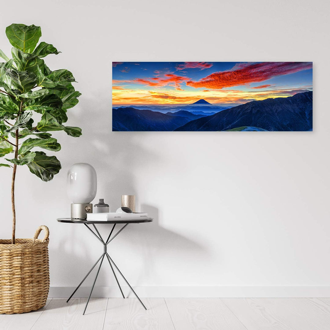 Feeby Bild auf Leinwand Berge Kunstdruck modern Himmel Blau 90x30 cm Leinwandbild 90x30 cm Blau_e, L