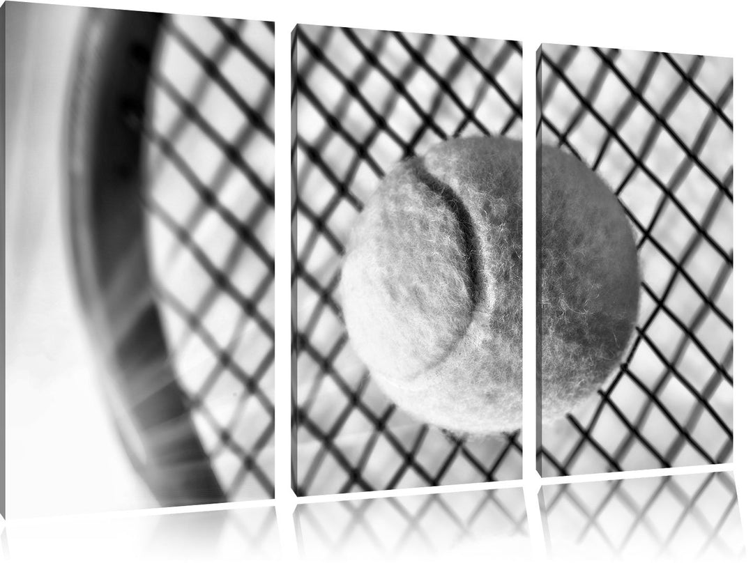Pixxprint Tennis Schläger Ball als Leinwandbild/Grösse: 3 Teilig (120x80 cm) cm/Wandbild/Kunstdruck/