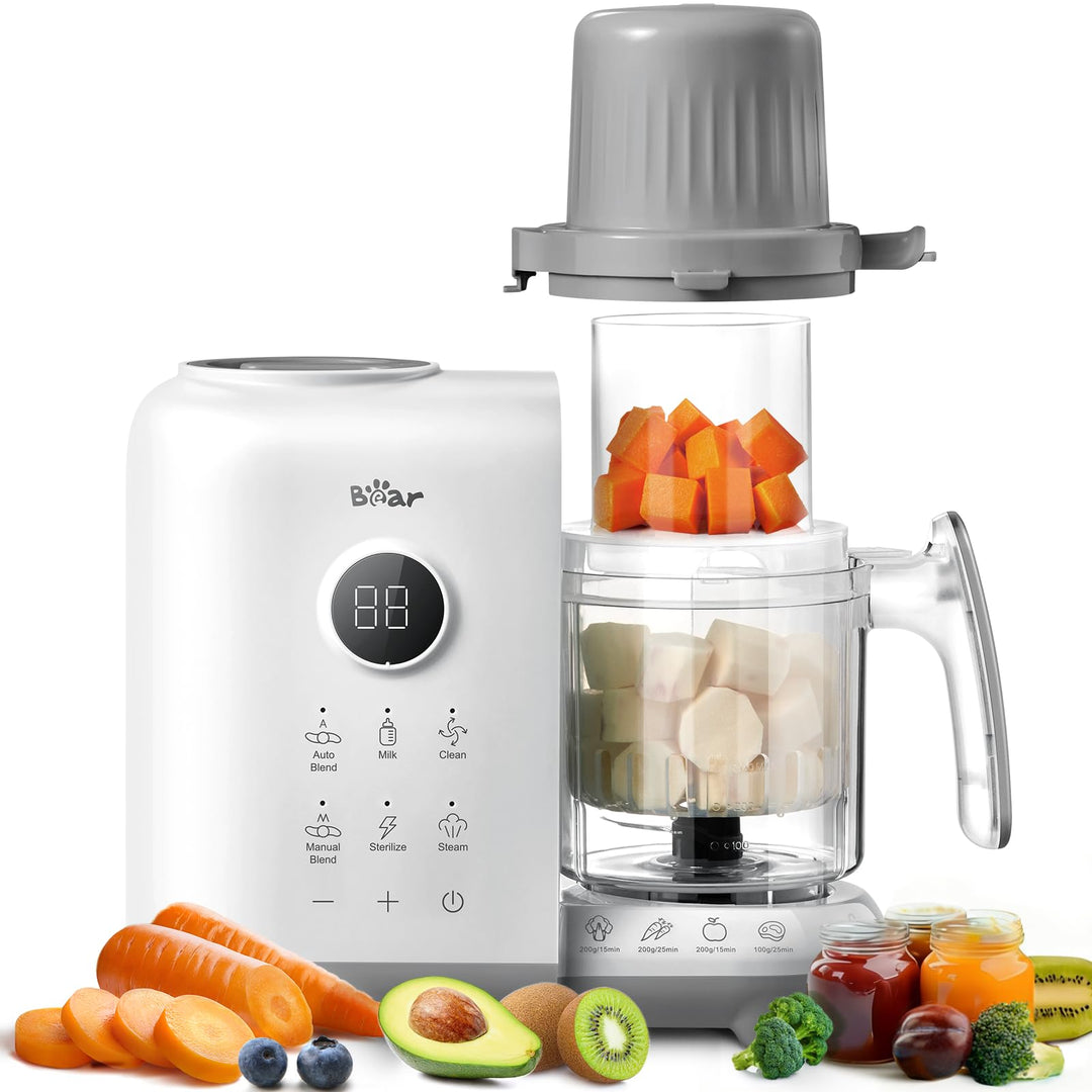 Bear 6-in-1 Dampfgarer mit Mixer Premium Babynahrungszubereiter,Dämpfen, automatisches Rühren, Milch