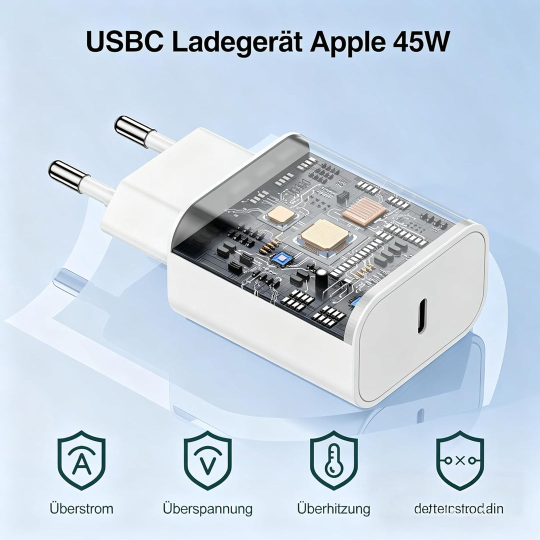 45W USB C Ladegerät, 2Pack Ladekabel USB C 2M Original mit Netzteil für Apple iPhone 17 16e 15/17 16