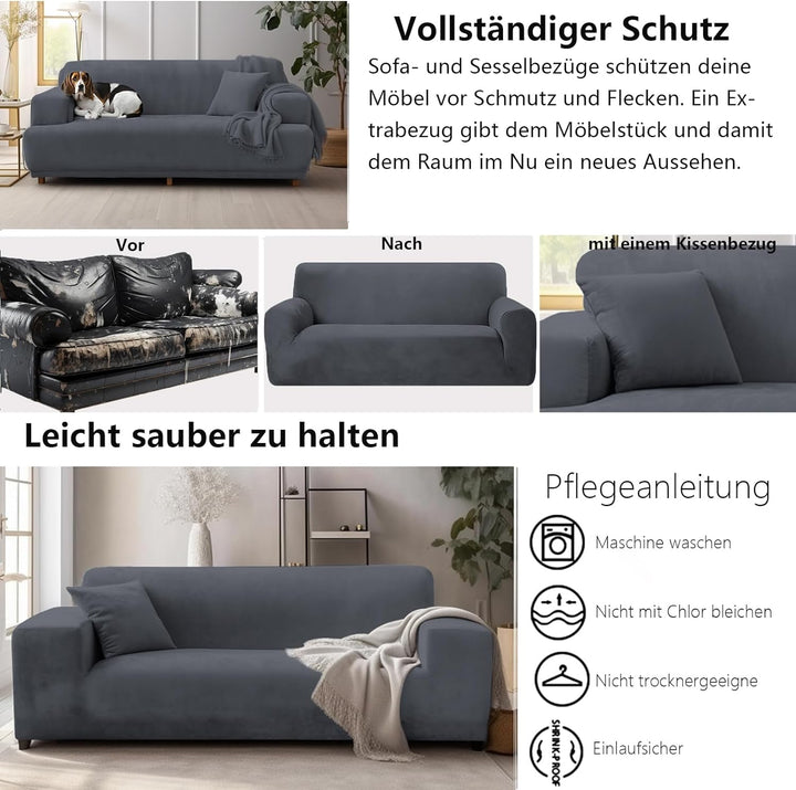 NAKIHOUSE Dicke Samt Sofa Überwürfe Sofabezug mit einem Kissenbezug, Superweicher Elastische Sofa Ab
