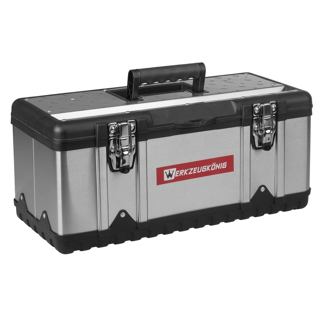 Werkzeugkoffer leer Edelstahl 47 x 24 x 21 cm Werkzeugkasten mit herausnehmbarer Ablage, Werkzeugkis